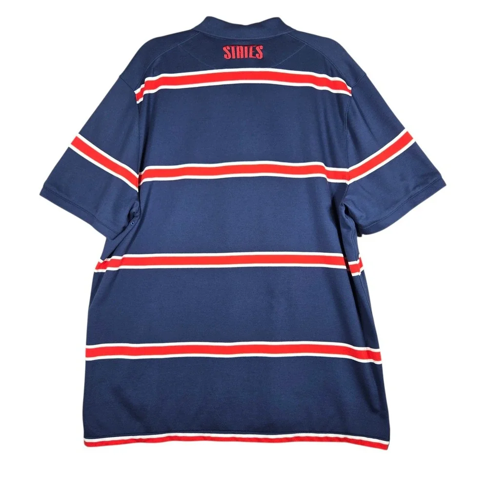 Nike USMNT Polo Shirt Mens XXL Blue Striped USA Soccer Crest Dri-Fit Futbol